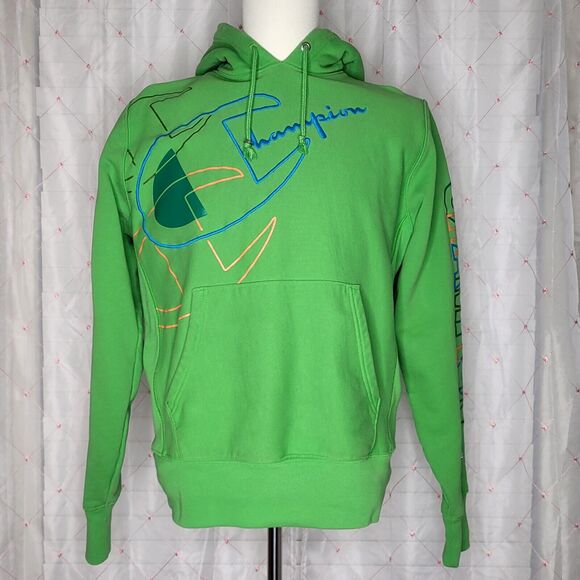 Champion Reverse Weave Lime Green‎ Hoodie Size Medium Slimepunk Milleniwave - Picture 2 of 9